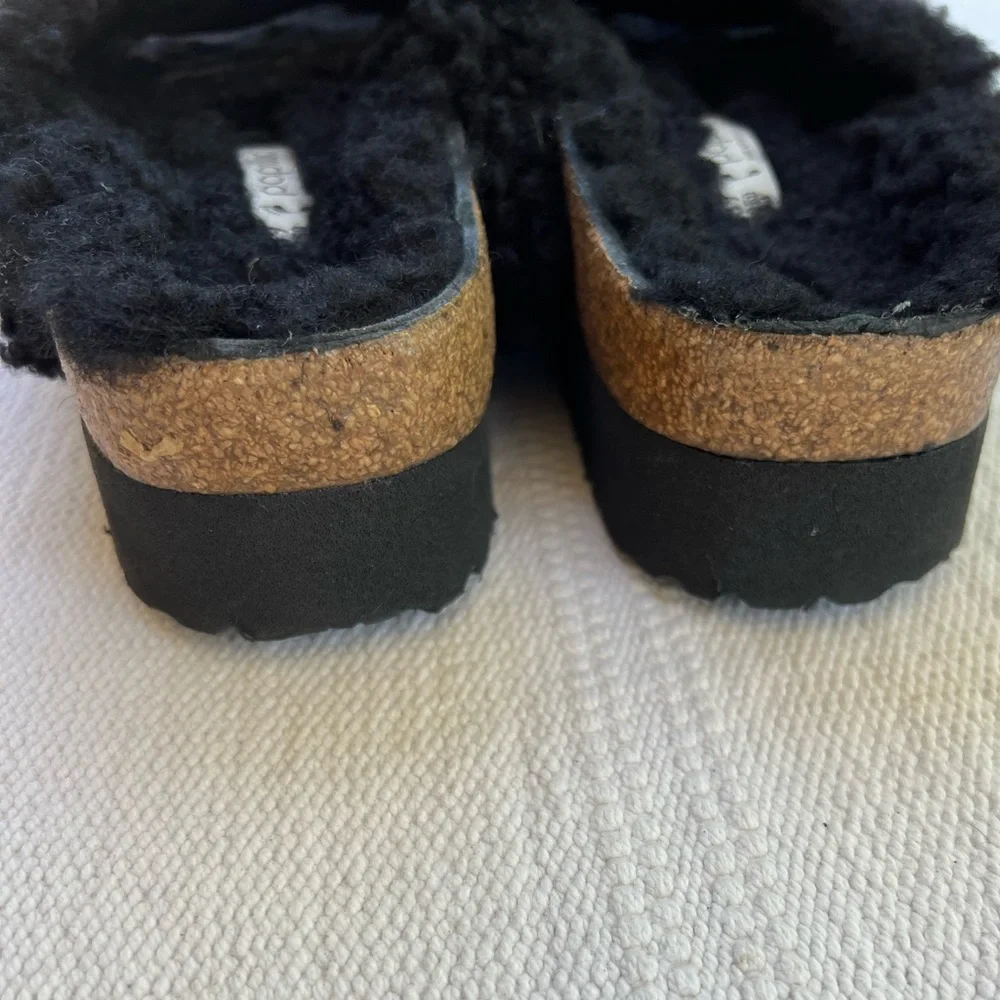 New Papillio by Birkenstock Sherling Slide Platform Sandals Black 39/8